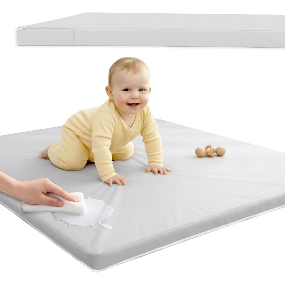 50x50 Vegan Leather Baby Play Mat 1" Thick Waterproof Gray